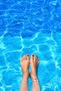 Woman feet in swimming pool on a hot summer day Royalty Free Stock Photo