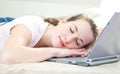 Woman fell asleep on her laptop