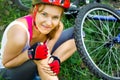 Woman fell off mountain bike.