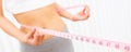 Woman Female Girl Measuring Waist With Tape Measure Panorama Royalty Free Stock Photo