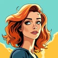 Woman feminine beautiful redhead, vector illustration in cartoon comic style