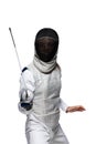Woman fencer in attacking pose