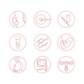 Woman fertility icon set. Obstetrics signs collection. Pregnancy insemination contraception concept