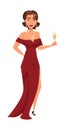 Woman in festive dress flat vector characters Royalty Free Stock Photo