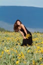 Woman in field of flowers Royalty Free Stock Photo