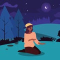 woman field hiking forest vector ilustration