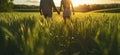 Woman field man holding lifestyle together love summer husband walking romance girlfriend couple nature autumn happiness Royalty Free Stock Photo