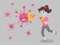Woman Fight punch virus wearing a surgical protective Medical mask for prevent virus