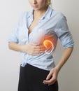 Woman with graphic visualisation of spleen