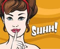 Woman with Finger on her Lips Showing Hush and wording Shh Royalty Free Stock Photo