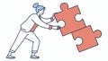 Woman finishing a puzzle. Solution and completion vector illustration. vector design Generative AI Royalty Free Stock Photo