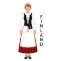 Woman in Finnish folk costume and headdress. Culture and traditions of Finland. Illustration