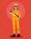 woman firefighter with ax