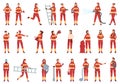 Woman firefighter icons set cartoon . Work girl