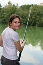 Woman Fishing at a lake Royalty Free Stock Photo