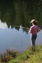 Woman fishing in lake Royalty Free Stock Photo