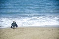 Woman fishing in the ocean