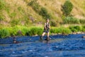 Woman fishing portrait Royalty Free Stock Photo