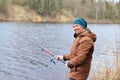 Woman with fishing rod Royalty Free Stock Photo