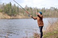 Woman with fishing rod Royalty Free Stock Photo