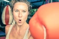 Woman at fit boxing training in urban sport gym