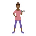 Happy fitness african american woman with dumbbell vector