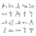 Woman fitness black line icons set. Pictograms for web page