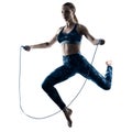 Woman fitness Jumping Rope excercises silhouette Royalty Free Stock Photo