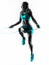 Woman fitness Jumping Rope exercises silhouette Royalty Free Stock Photo