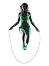 Woman fitness Jumping Rope exercises silhouette Royalty Free Stock Photo