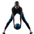 Woman fitness Medicine Ball excercises silhouette Royalty Free Stock Photo