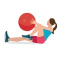 Woman fitness position using stability ball excercise gym training workput balance female Royalty Free Stock Photo