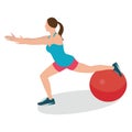 Woman fitness position using stability ball excercise gym training workput balance female Royalty Free Stock Photo