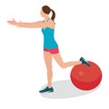 Woman fitness position using stability ball excercise gym training workput balance female Royalty Free Stock Photo