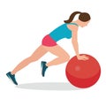 Woman fitness position using stability ball excercise gym training workput balance female Royalty Free Stock Photo