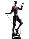 Woman fitness stepper resistance bands exercises