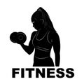 Woman in training. Fitness. Dumbbells. Silhouette. Logo. Sport. GYM. Bodybuilding Royalty Free Stock Photo