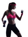 Woman fitness weights training exercises silhouette Royalty Free Stock Photo