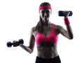 Woman fitness weights training exercises silhouette Royalty Free Stock Photo