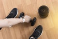 woman fitness workout use dumbbell in Closeup on fitness traini Royalty Free Stock Photo