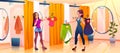 Woman in fitting room try on clothes in store Royalty Free Stock Photo