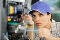 woman fixing printer Royalty Free Stock Photo