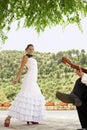 Woman Flamenco Dancing With Man Playing Guitar