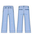 Woman flared jeans technical drawing vectors with long, knee-high pants