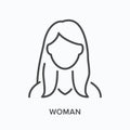 Woman flat line icon. Vector outline illustration of female. Black thin linear pictogram adult person