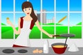 Woman flipping pancakes in the kitchen