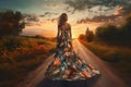 Woman floral dress. Generate Ai Royalty Free Stock Photo