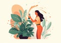 woman florist indoor botanist flower houseplant gardener house hobby pot entrepreneur. Generative AI.