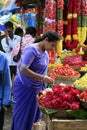 Woman on flower, fruit & vegetable market, Bangalore Royalty Free Stock Photo