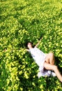 Woman lying in a field of flowers Royalty Free Stock Photo